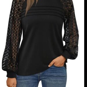 New Chic Black Lace Sleeve Women's Blouse